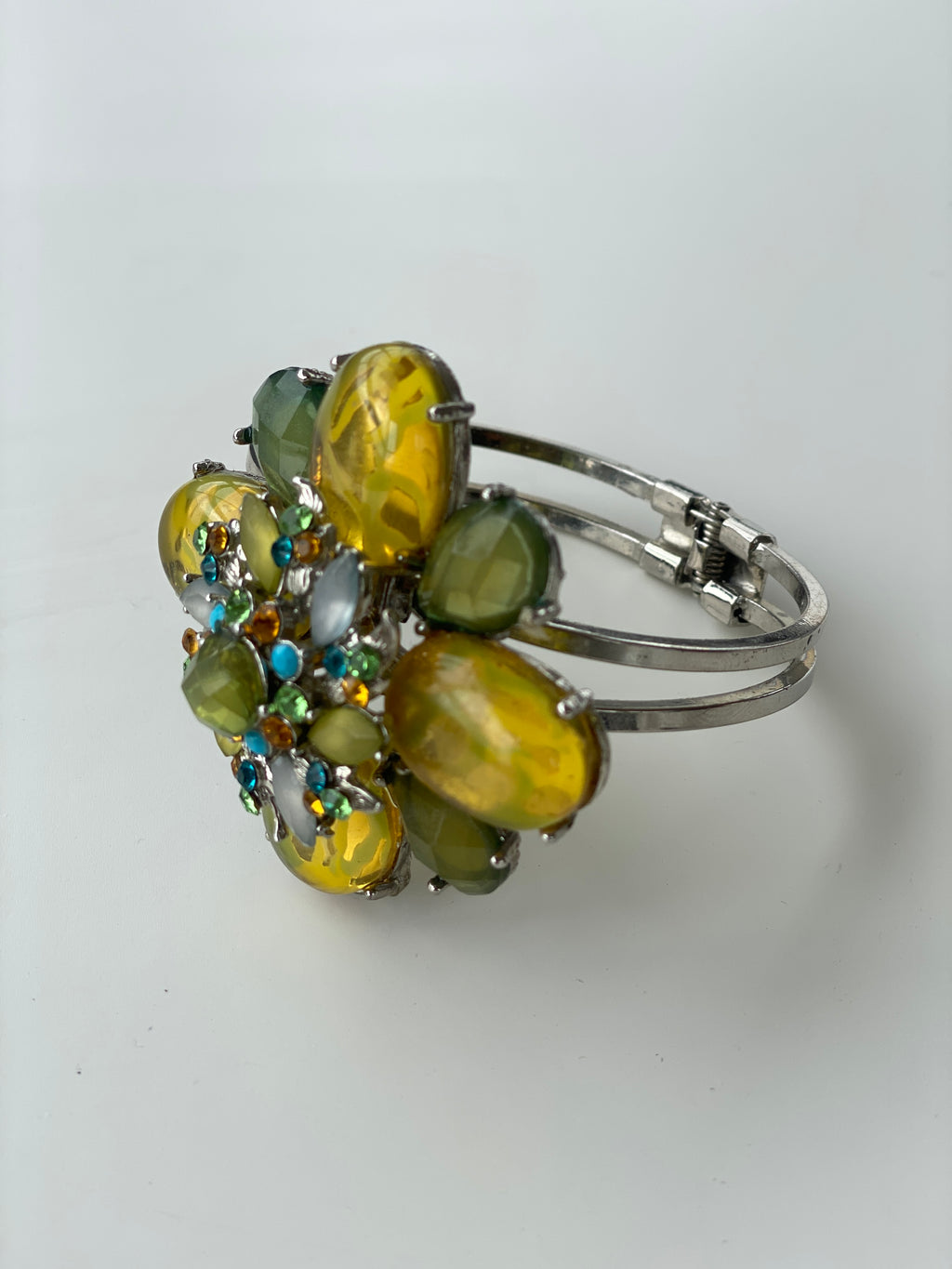 Statement Flower Design Rhinestone Silver Cuff Bracelet