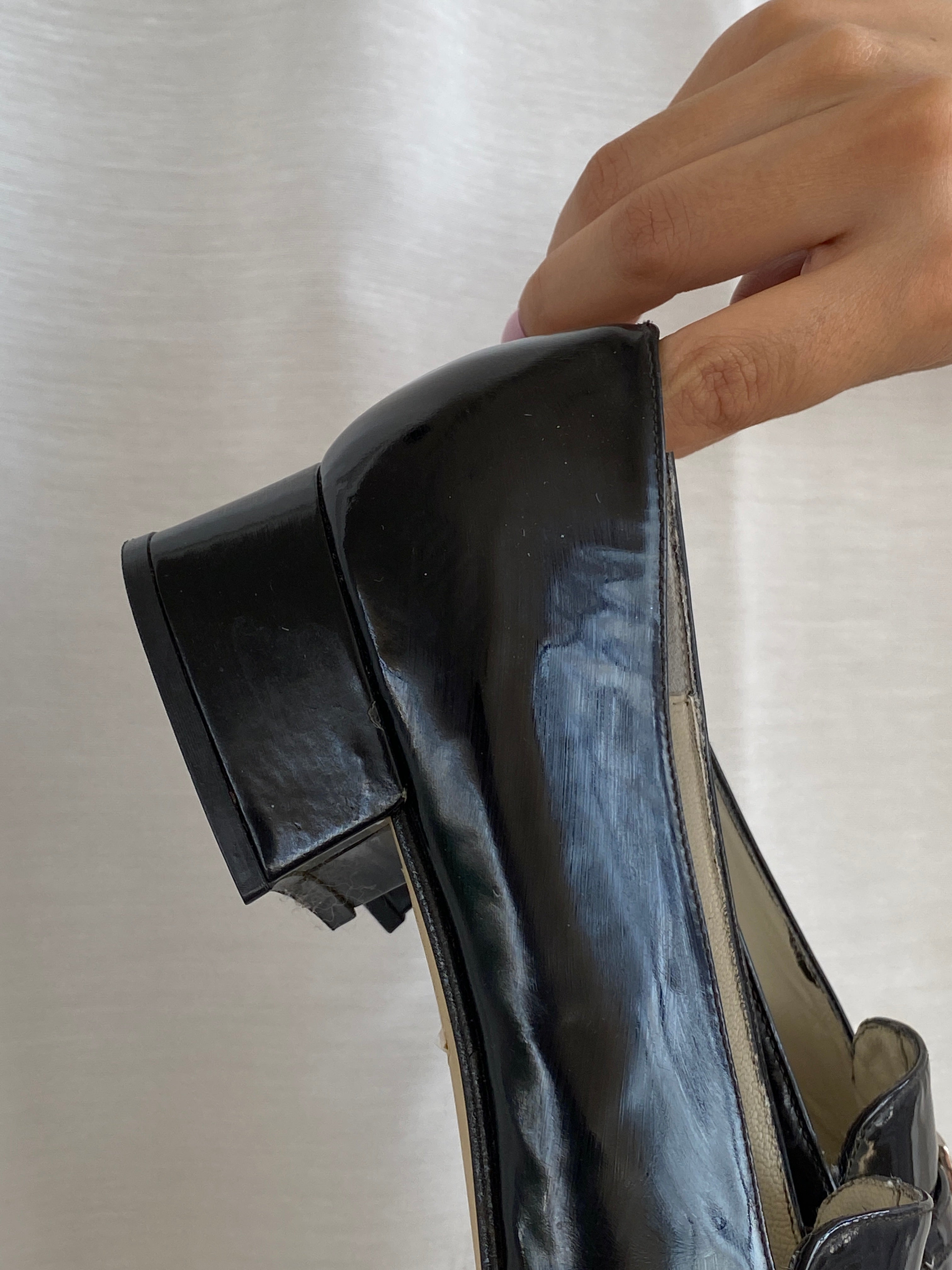 Vintage Laura Ashley Black Patent Leather Loafers with Buckle Detail – Women’s Size 38EU