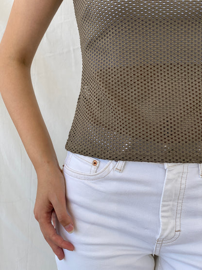 Y2K Red Herring Perforated Mesh Sleeveless Top - L
