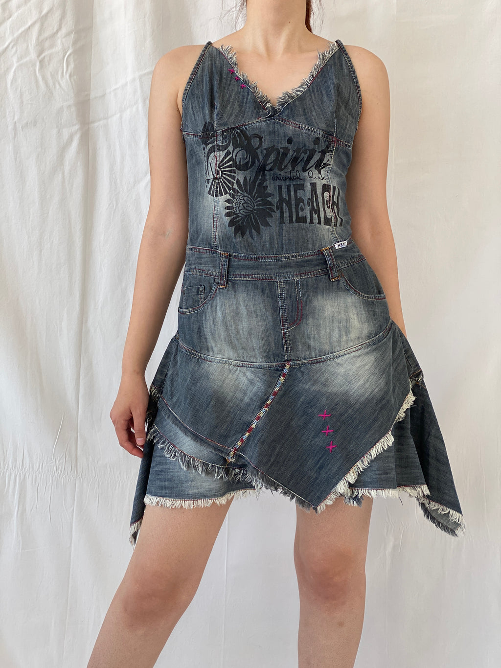 Vintage Y2K LIFEGATE Silvian Heach Asymmetric Layered Hem Short Denim Dress - L