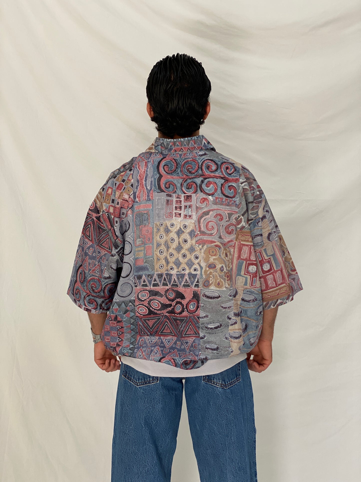 Vintage Fulton Street Shirtworks Abstract Print Elastic Hem Shirt – 2XL