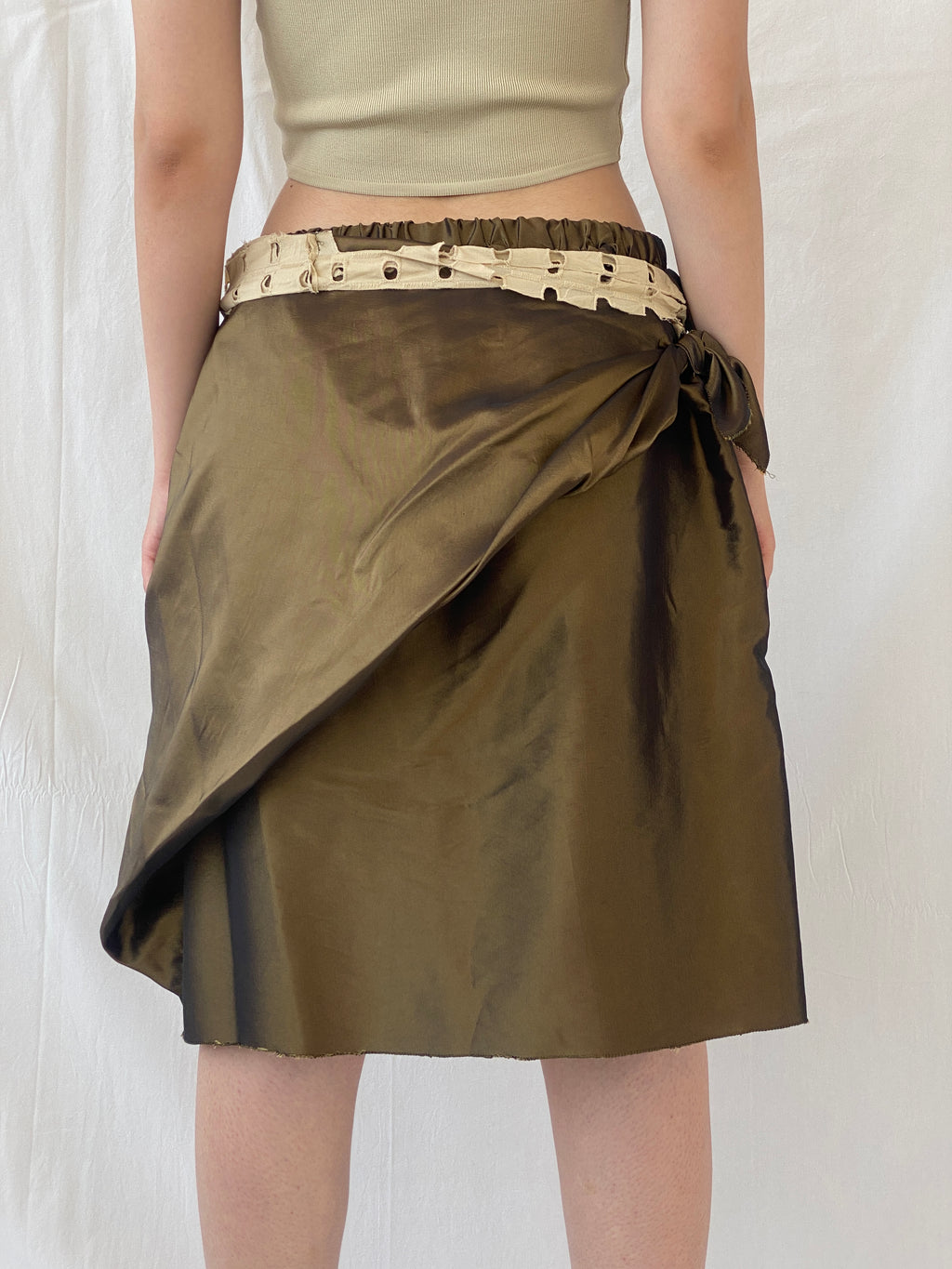 Statement Y2K Metallic Olive Green Short Women’s Skirt - L