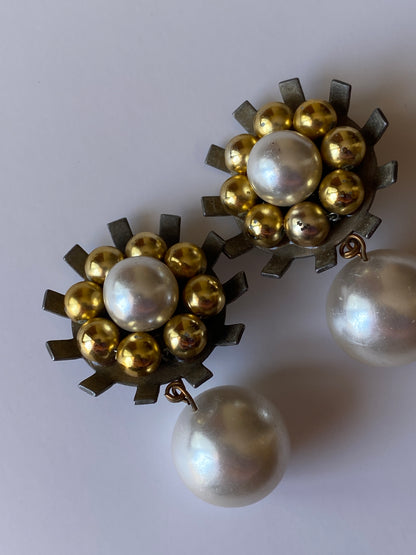 Vintage 1950s Coro Craft Green Rhinestone Gold Tone Clip-On Earrings