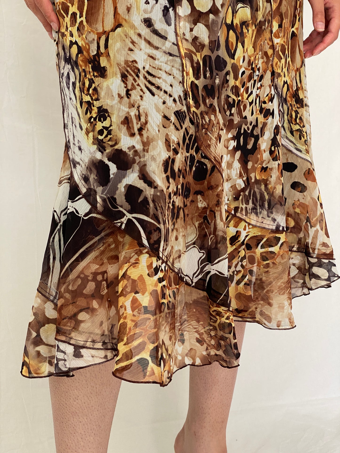 Vintage Y2K Brown Animal Print Mesh Midi Skirt – L