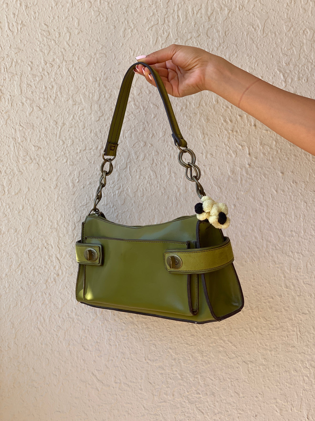 Vintage Emillie M. Green Faux Leather Shoulder Bag with Chain Strap Vintage Emillie M. Green Faux Leather Shoulder Bag with Chain Strap