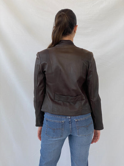 Elegant Camaíeu Brown Genuine Lamb Leather Fitted Jacket - S