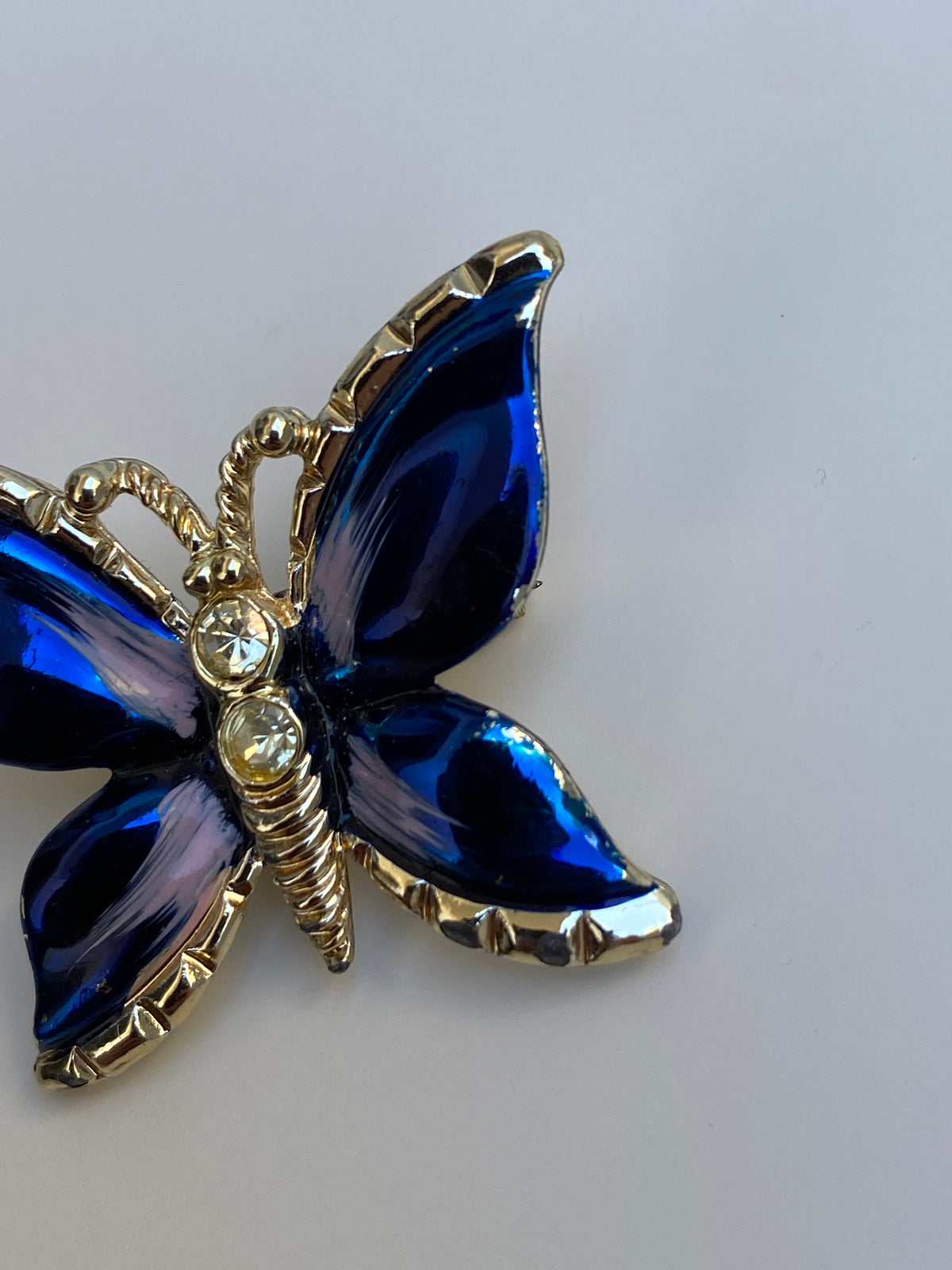 Vintage Blue Enamel Butterfly Pin Crystal Rhinestone Accents Brooch Vintage Blue Enamel Butterfly Pin Crystal Rhinestone Accents Brooch