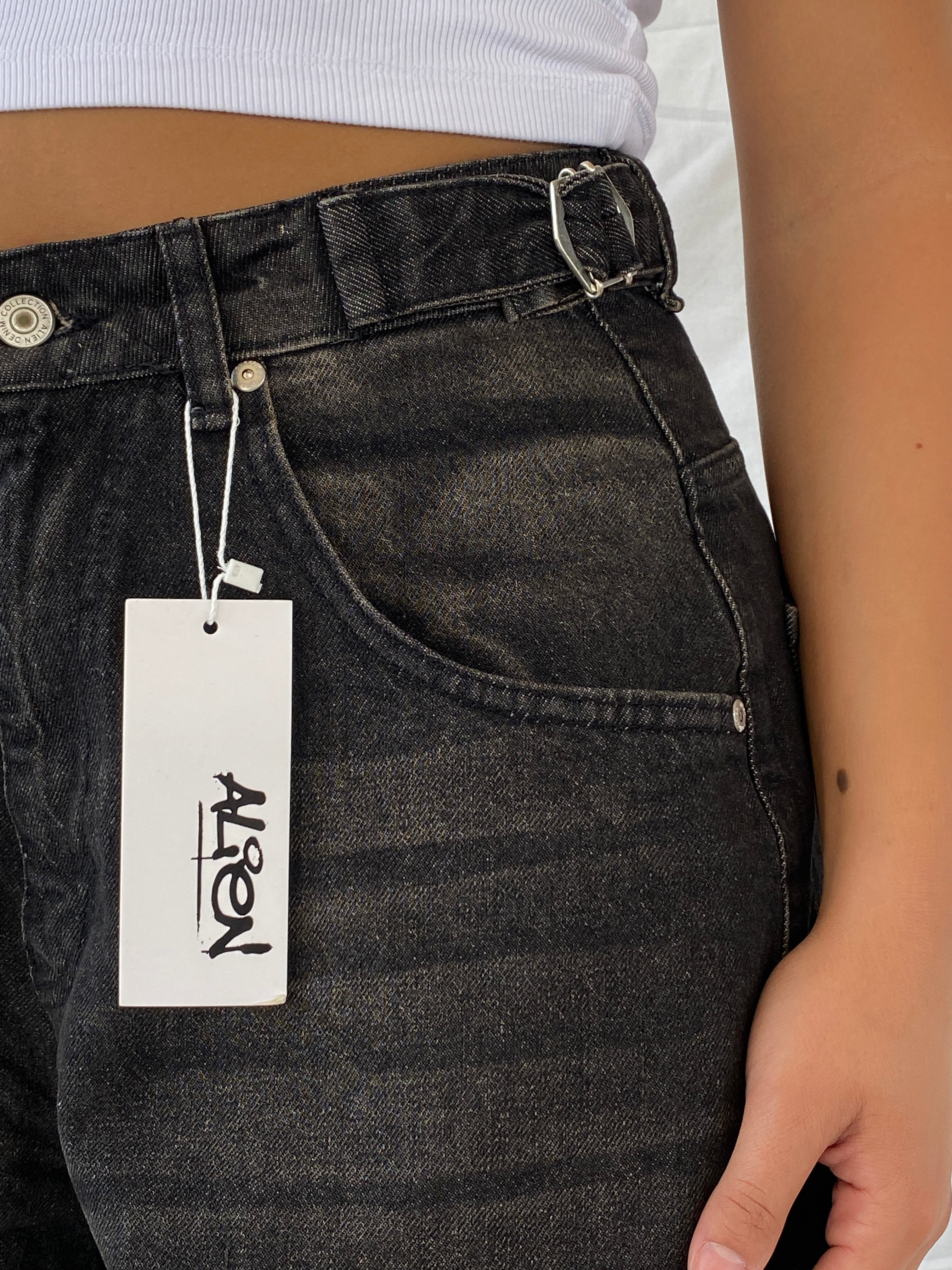 بنطلون جينز NWT Alien Baggy Black High Rise Streetwear - 36EUR