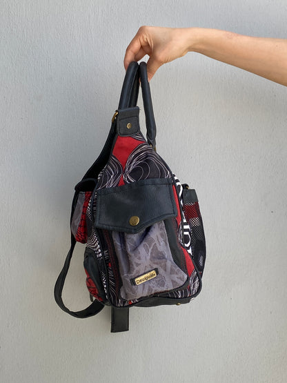 Vintage Y2K Desigual Patchwork Print Multi Pocket Shoulder Bag Boho Graphic Tote