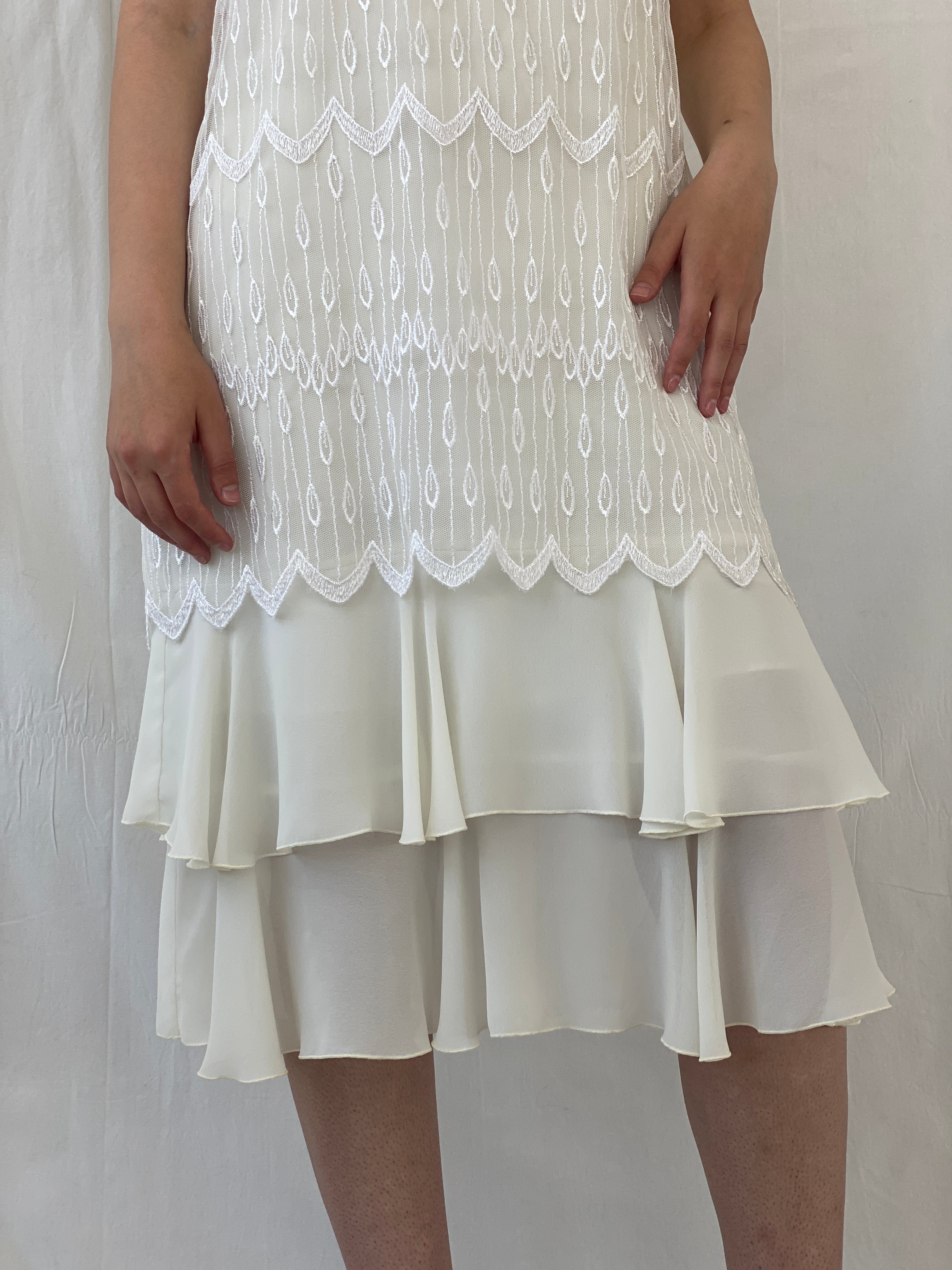 Vintage 70s/80s Gina Bacconi White Lace Gatsby Wedding Dress - XL