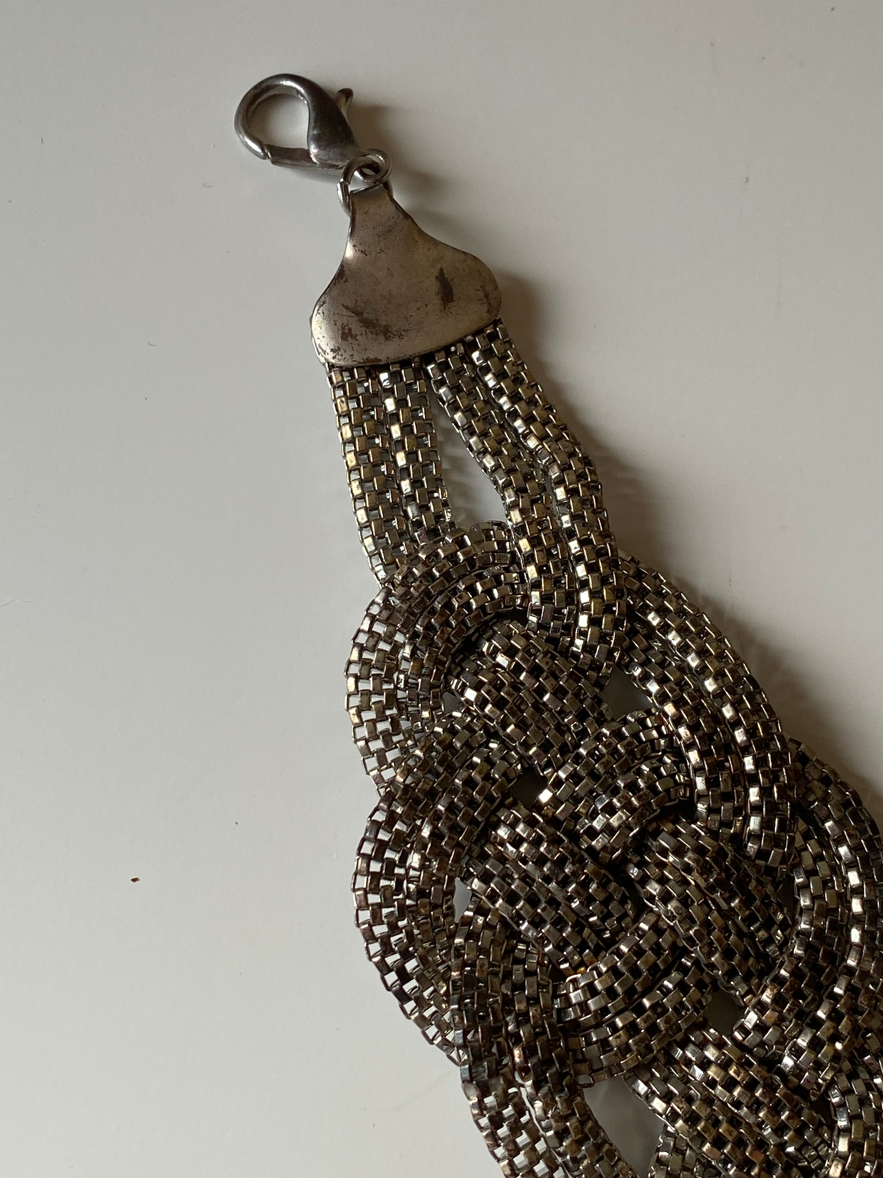 Vintage Silver Tone Multi-Chain Knot Bracelet Statement Mesh Link Bracelet
