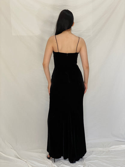 Vintage Betsey & Adam by Jaslene Black Velvet Beaded Illusion Evening Gown – S
