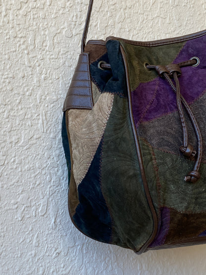 Vintage Embossed Leather Hippie Boho Patchwork Suede Shoulder Crossbody Bag