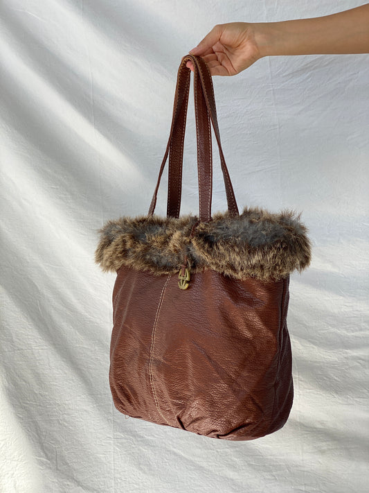 Red By Marc Ecko Faux Fur Trimmed Tote Bag