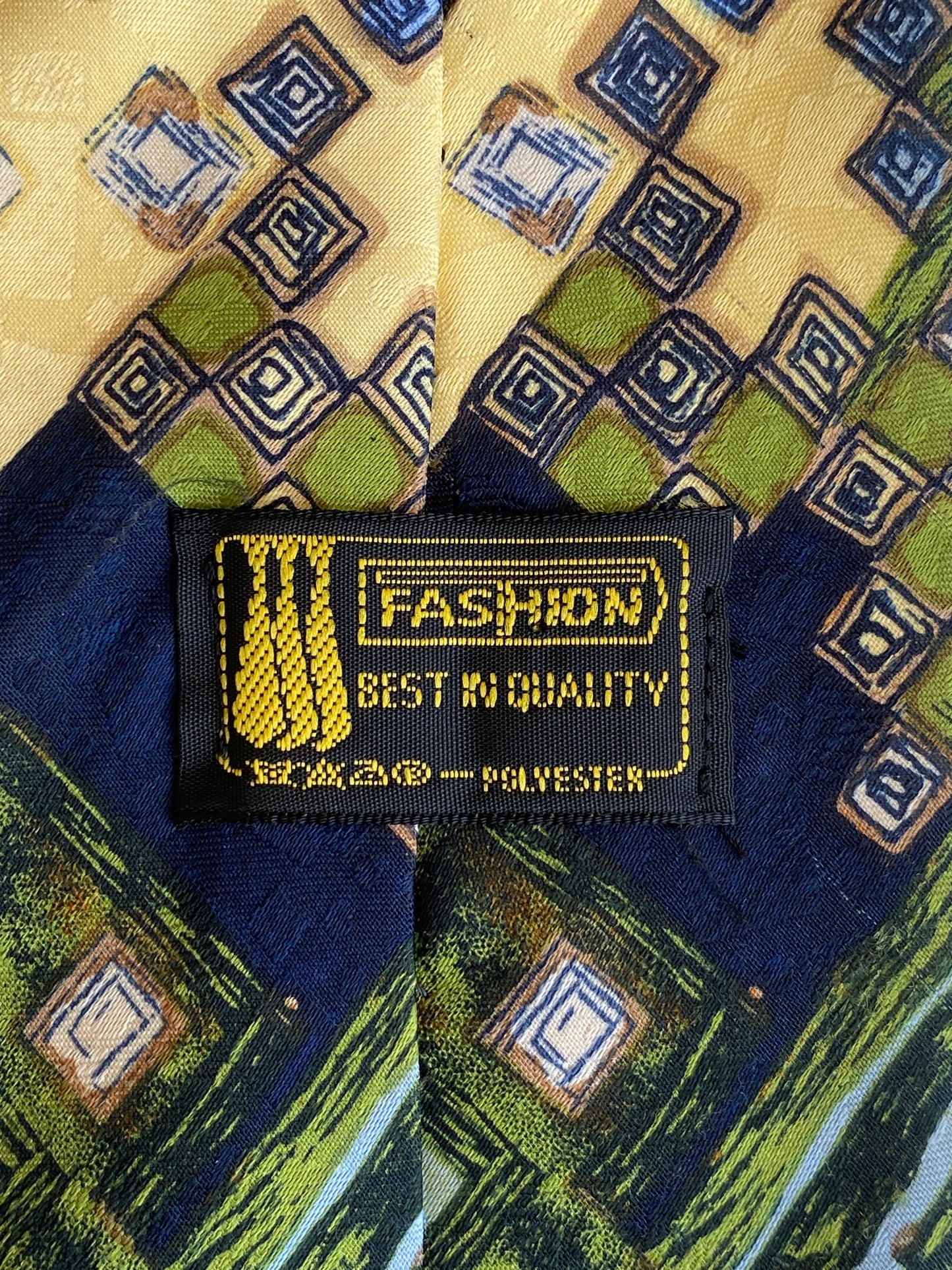 Vintage 90s T Fashion Green Navy Geometric Abstract Wide Necktie