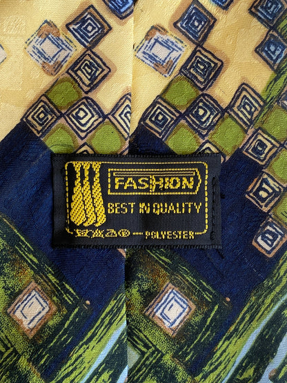 Vintage 90s T Fashion Green Navy Geometric Abstract Wide Necktie