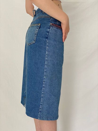 Vintage Y2K CBC Woman Blue Denim Midi Skirt – L