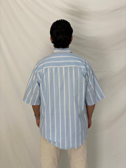 Vintage Levi’s Silver Label Blue Striped Short Sleeve Shirt Oversized 90s Minimal Button Up - L