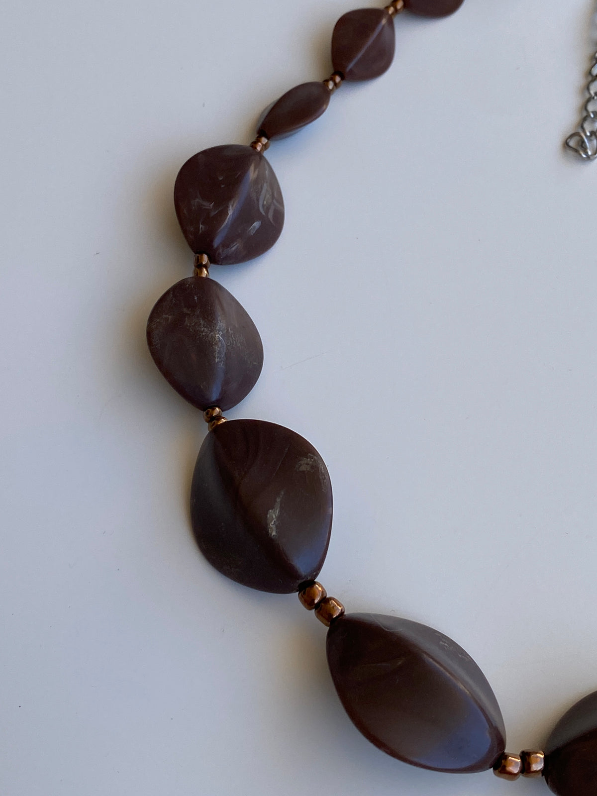 Vintage Y2K Chocolate Brown Sculptural Resin-Style Beaded Statement Necklace