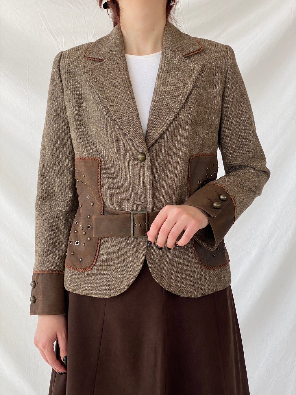 Statement Gürler Giyim Women’s Suede-Like Patches Brown Blazer - L