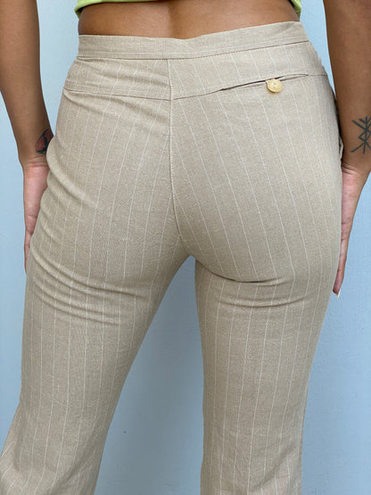 Vintage Y2K La City Paris Beige Pinstripe Low-Rise Straight Leg Trousers - XS