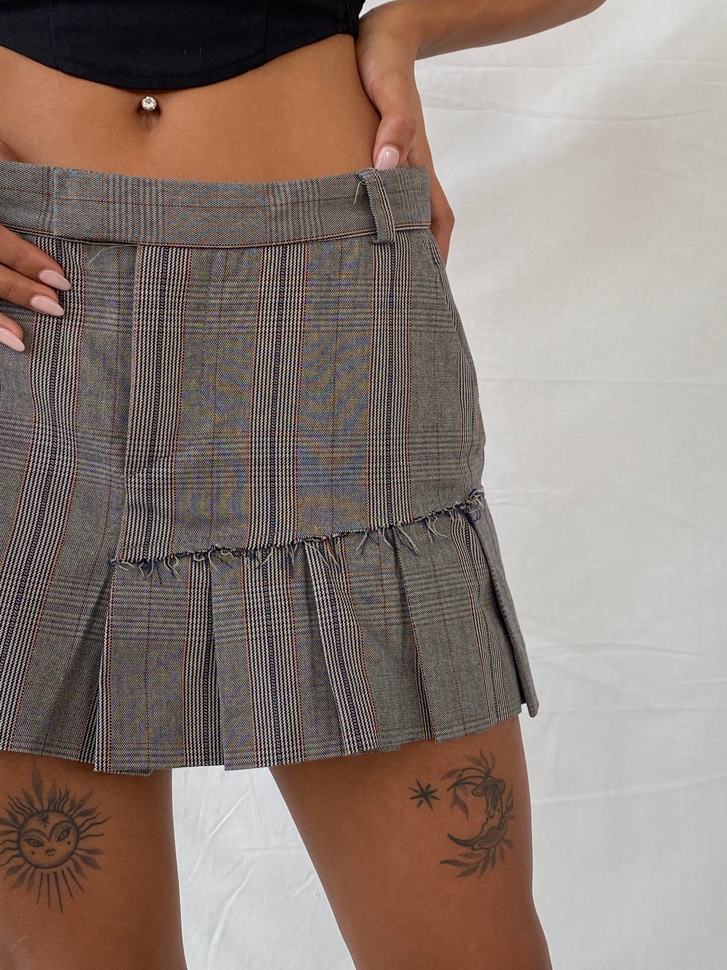 Vintage Dondup Pleated Plaid Mini Skirt - M