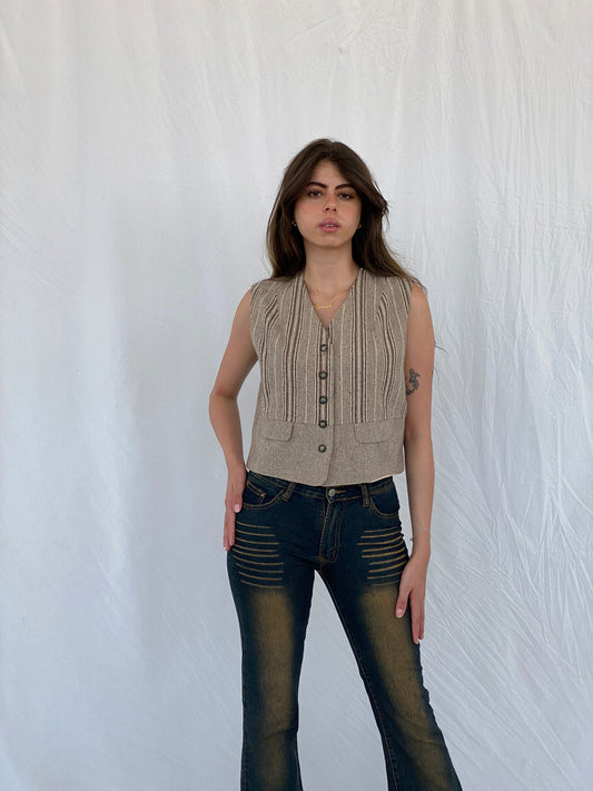 Vintage Magic Simplicity Beige and Brown Striped Waistcoat Vest - M/L