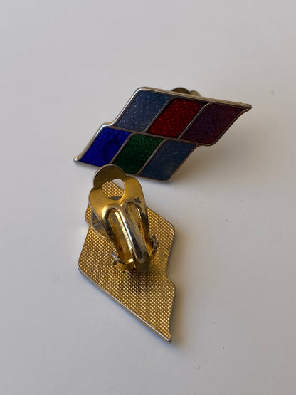 Vintage Geometric Enamel Clip-On Earrings Multicolor Art Deco Style