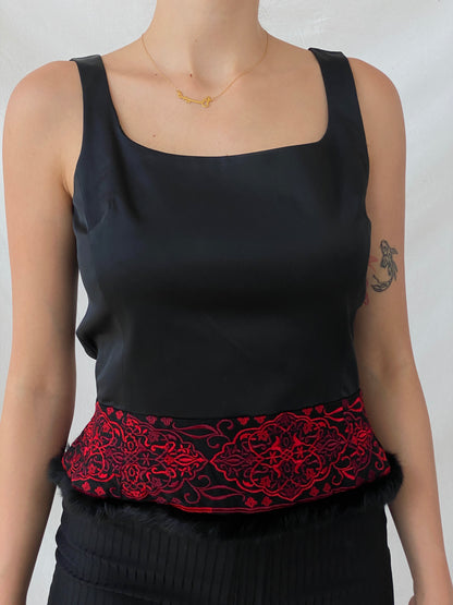 Sinéquanone Paris Open Back Black Red Embroidery Top - M