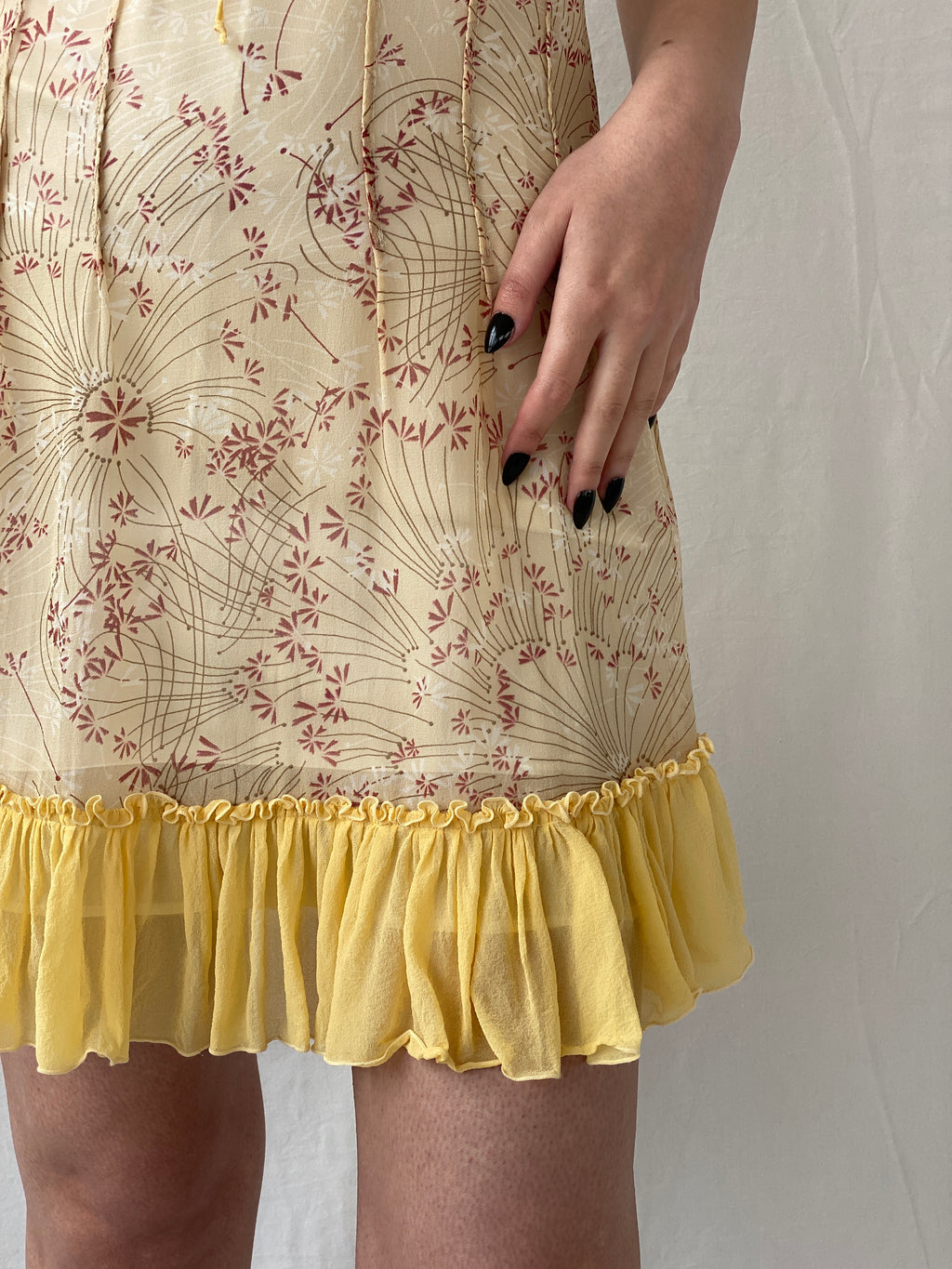 Beautiful Sportmax Code by  Max Mara Yellow Floral Sleeveless Coquette Silk Sheer Dress - S