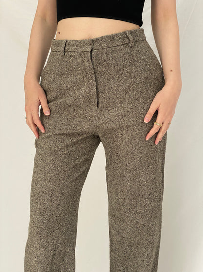 Vintage Max Mara Brown Wool Silk Tailored Trousers High Waist Winter Office Pants - M