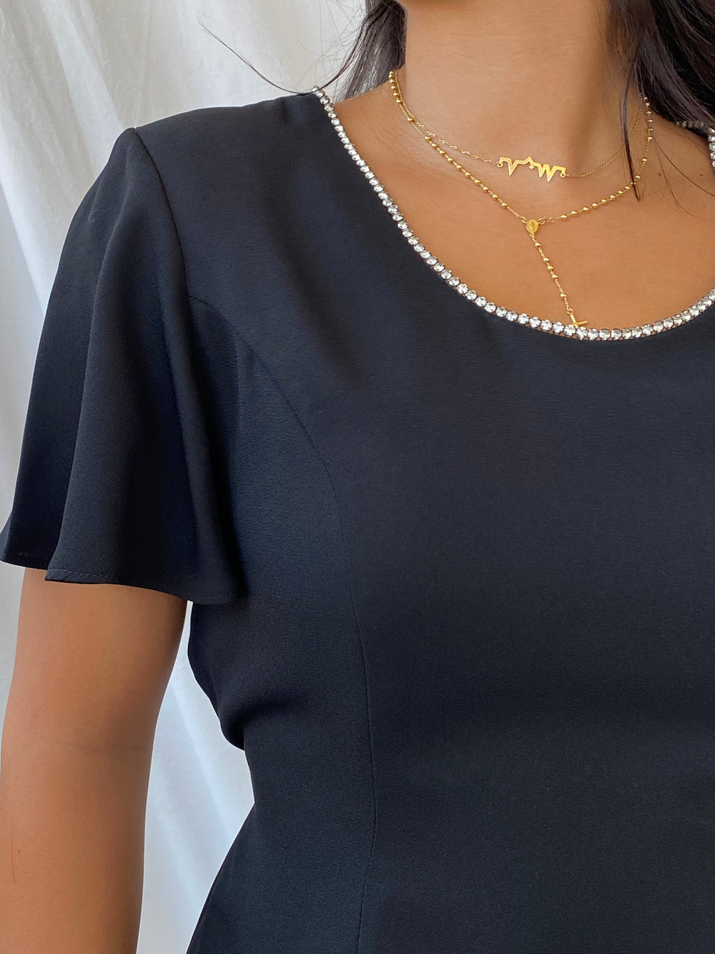 90s Randi May Collection Little Black Dress with Rhinestones - L