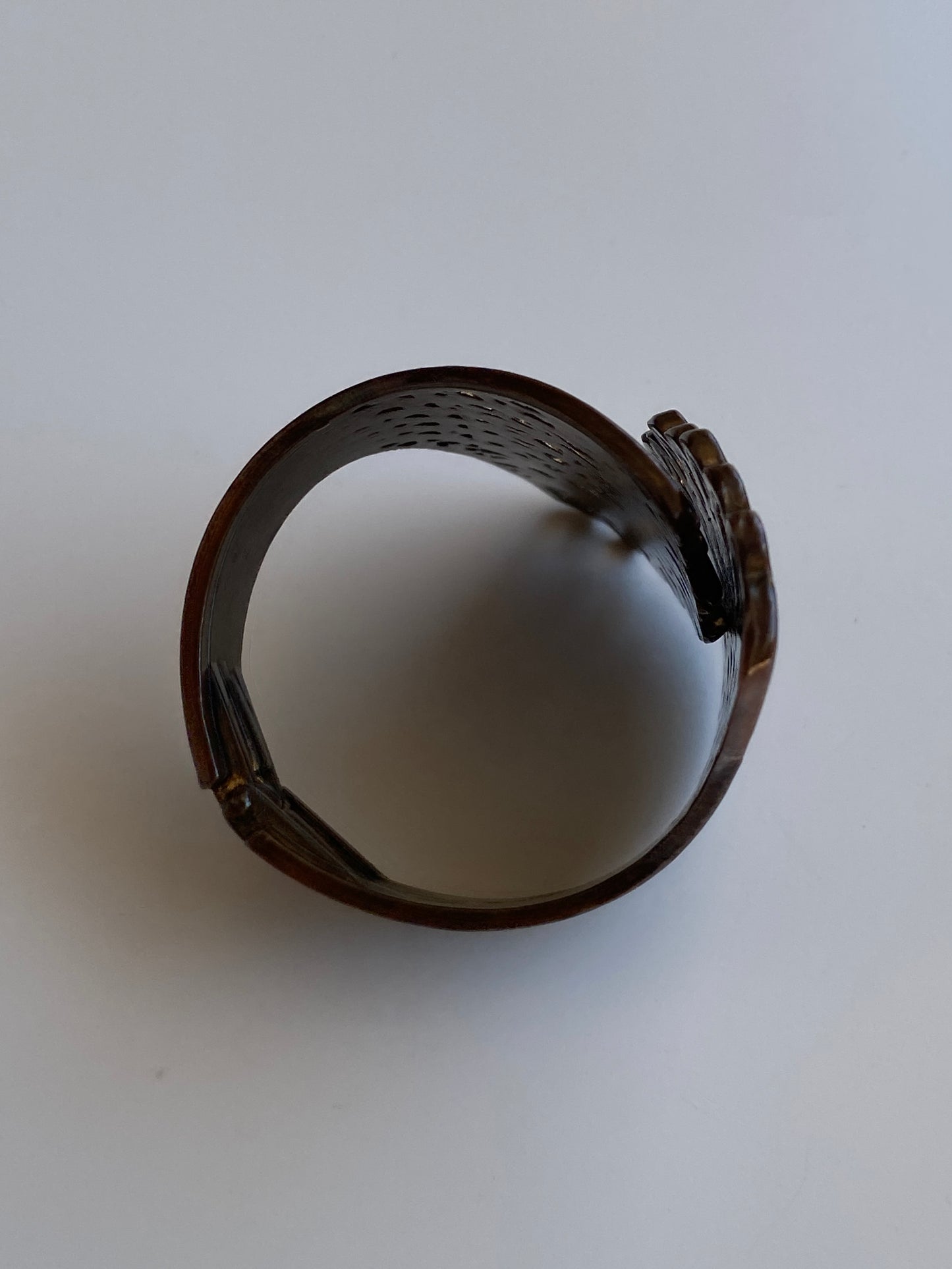 Vintage 1980s–90s Bronze-Tone Filigree Floral Fan Statement Bracelet
