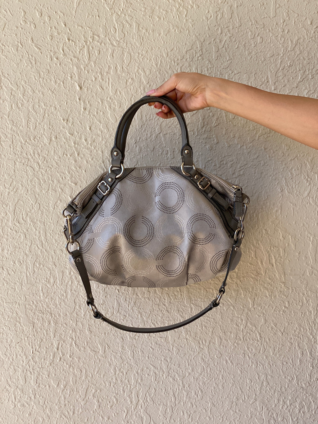 Coach Madison Sophia Dotted OP Art Monogram Purse Signature C Satchel Silver Bag