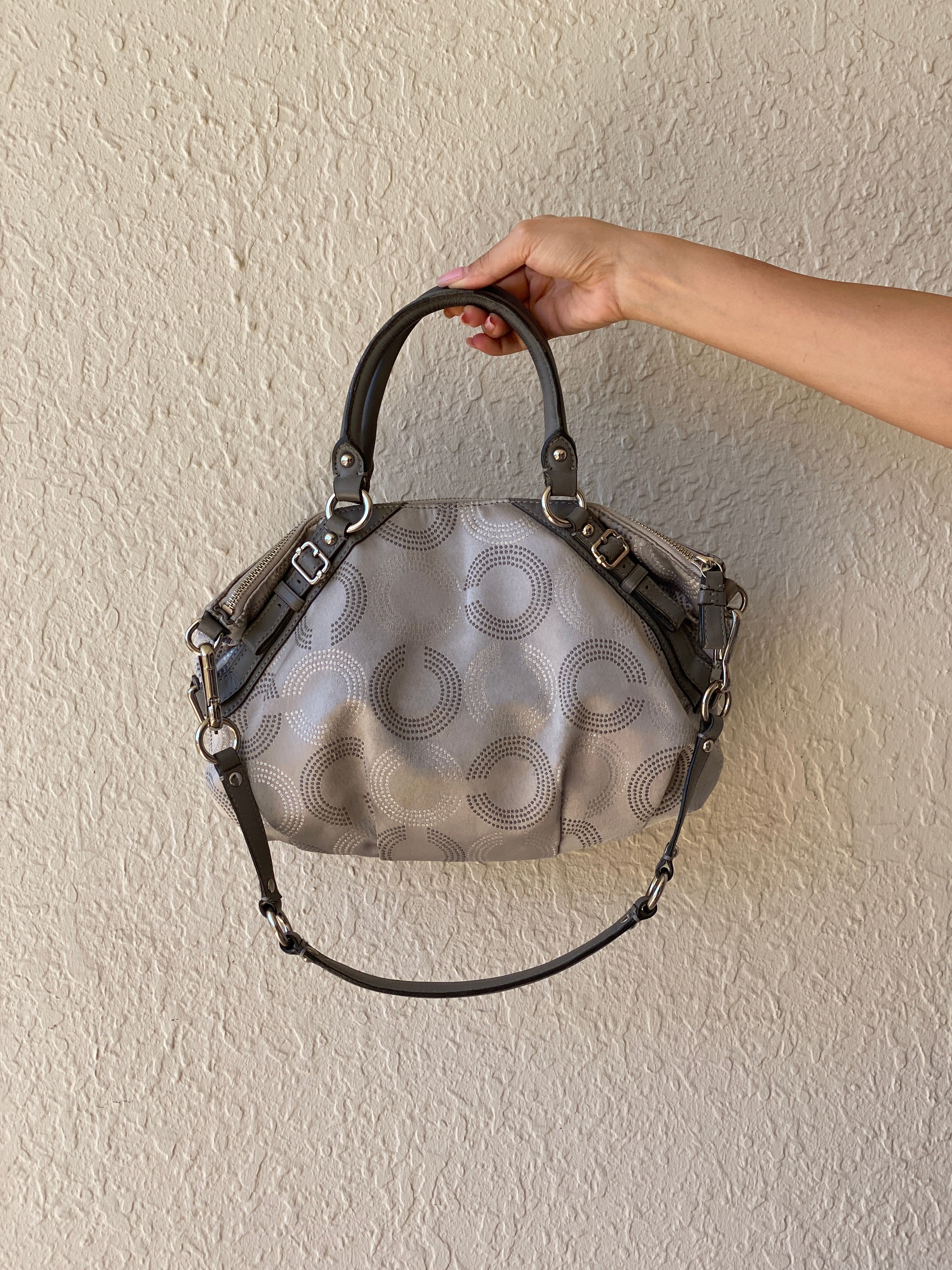 Coach Madison Sophia Dotted OP Art Monogram Purse Signature C Satchel Silver Bag