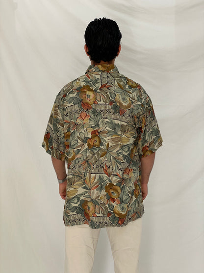 Vintage Burma Bibas Earth Tone Tropical Rayon Shirt – L
