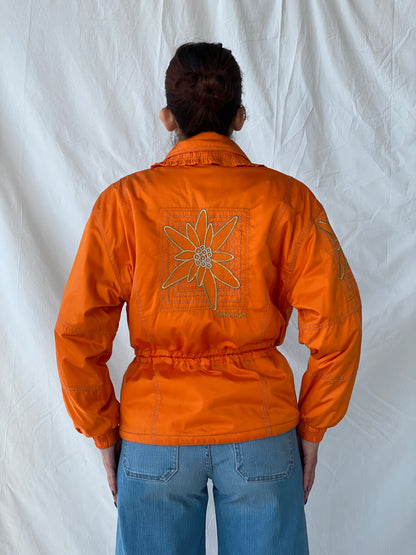 Vintage 80s/90s Slazenger Ski Orange Gold Floral Embellished Puffer Jacket - L