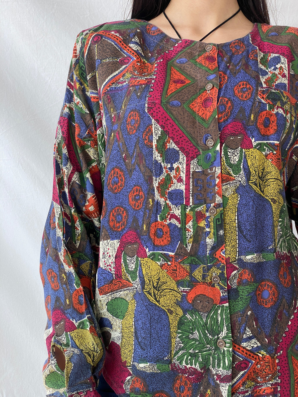 Vintage ECCO by C&A Tribal Afro Women’s Blouse Button Up Shirt - M