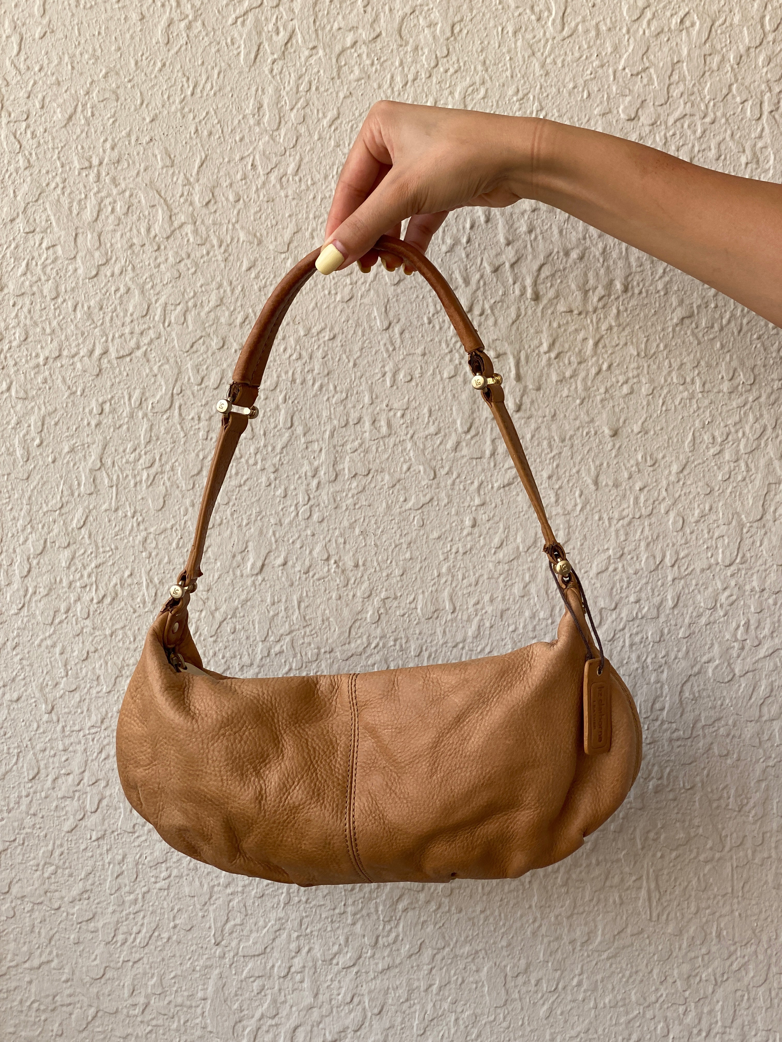 Liz Claiborne Genuine Leather Shoulder Bag Tan Hobo Mini Purse