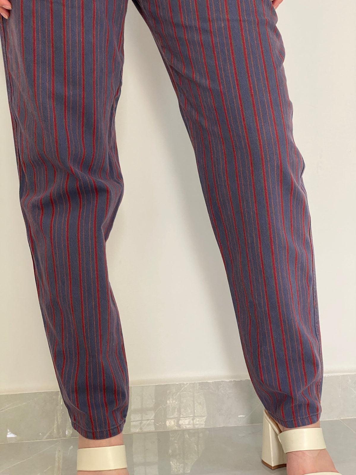 Vintage 90s Lizwear Red Striped Navy High-Waisted Jeans – 36EUR