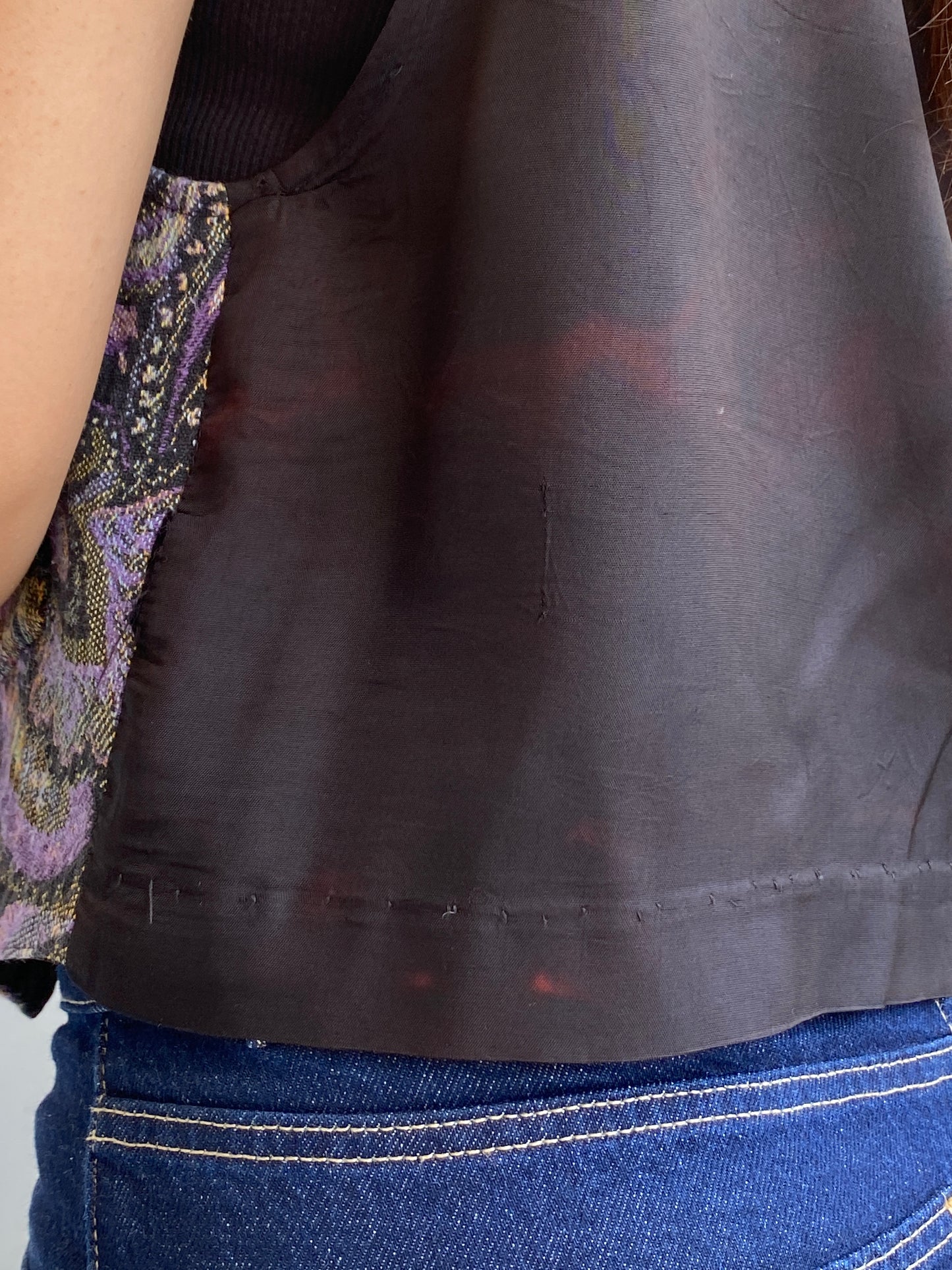 Vintage 90s Wrapper USA Purple Paisley Tapestry Vest Boho Waistcoat – M