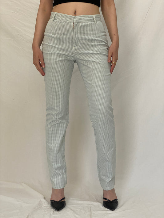 Calvin Klein Checkered Denim Pants Green White Slim Fit Trousers - M