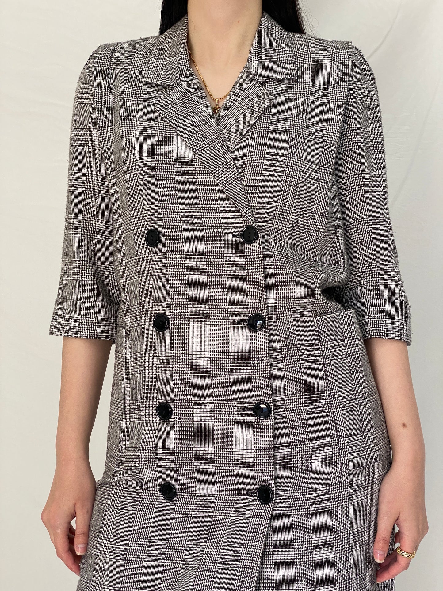 Vintage Leslie Fay Plaid Blazer Dress Tailored Double-Breasted Structured Office Dress - S