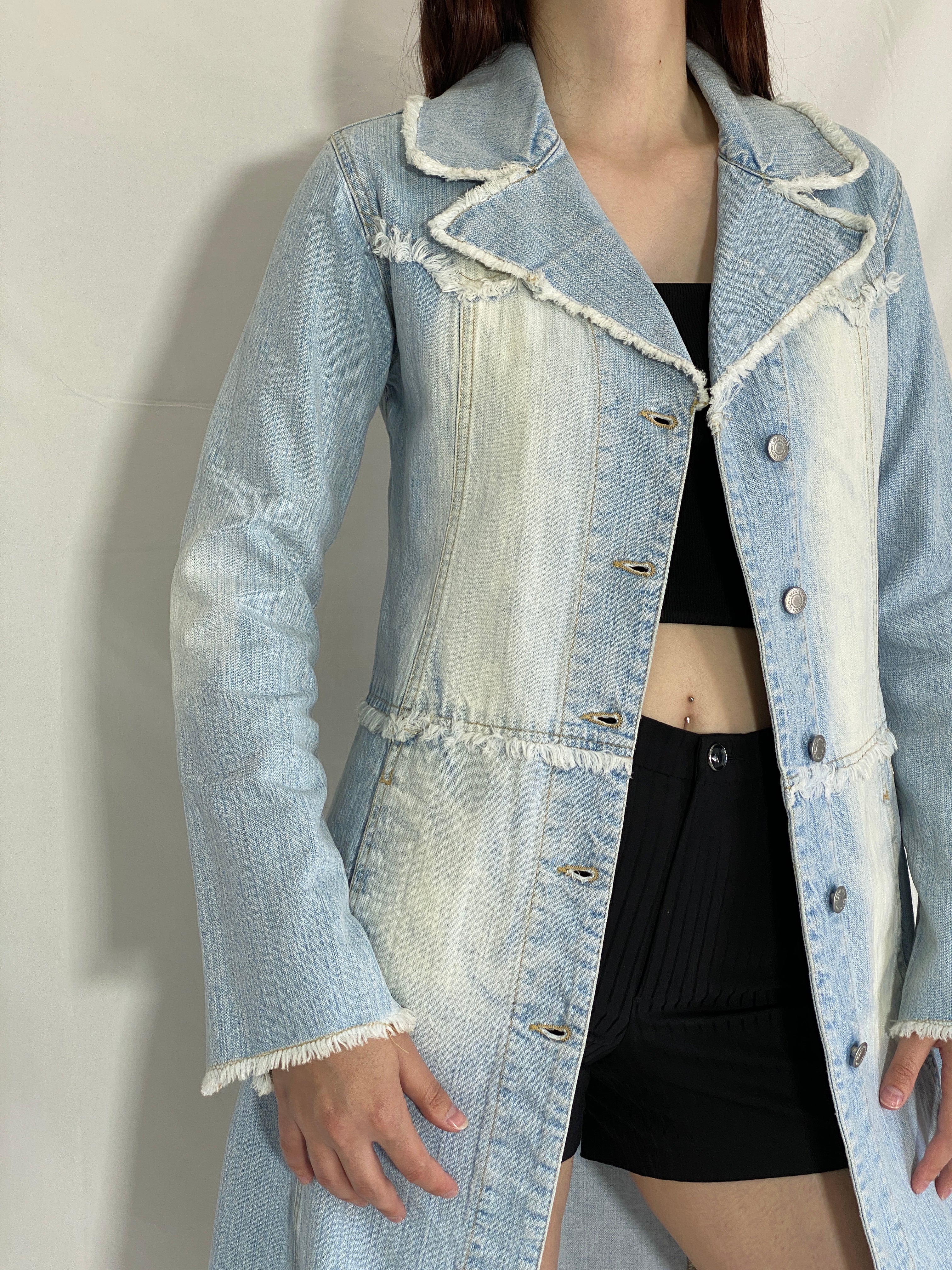 Miss Maggie Italian Denim Long Coat 100% Cotton Vintage Trench Jacket - S