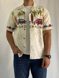 Vintage Winnie Fashion Cotton Hawaiian Woody Car & Surfboard Print Men’s Shirt - L