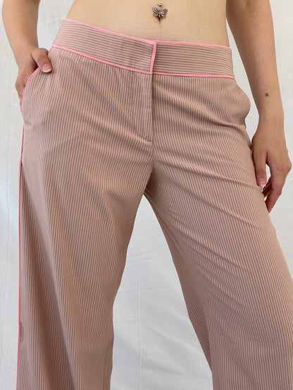 Y2K Express Design Studio Pink Pinstripe Officecore Wide Leg Pants - M