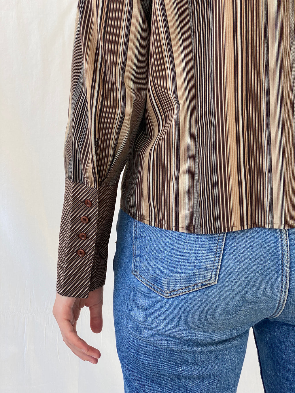 Vintage Taifun Collection Striped Brown Long Sleeve Office Shirt - M