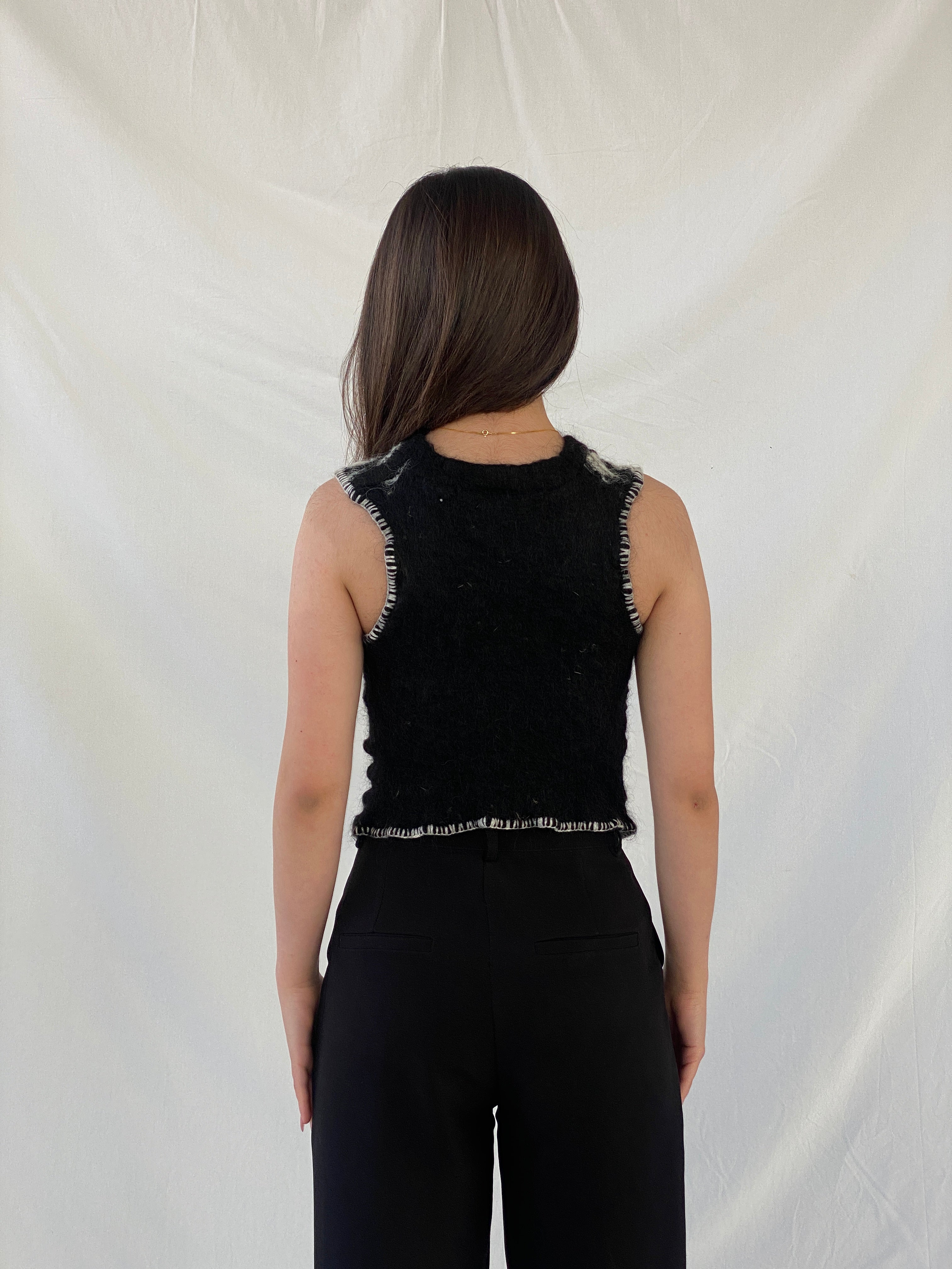 Vintage Paola Frani Black & White Wool Sleeveless Women’s Top - XS