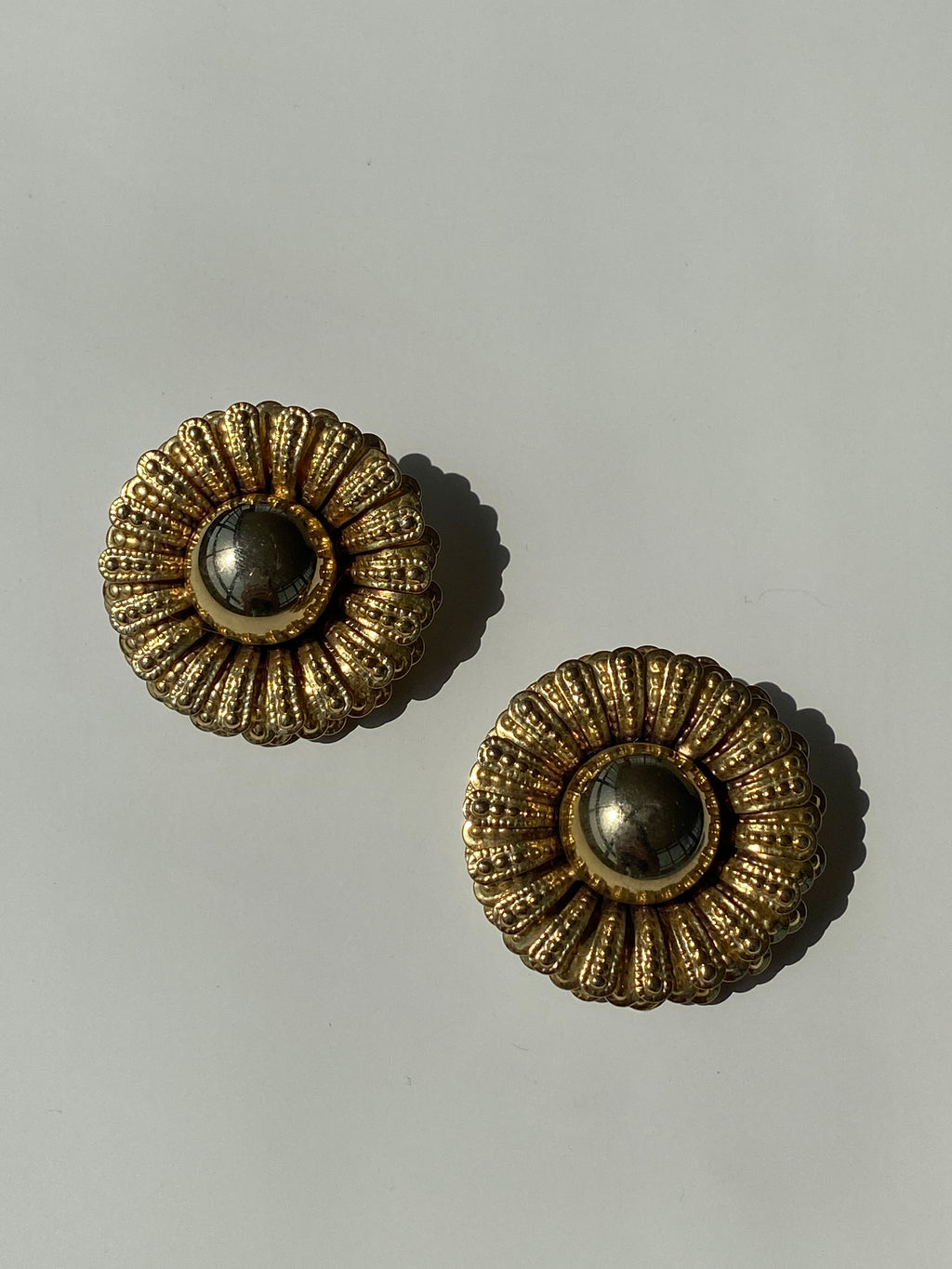 Vintage Flower Gold Clip Back Earrings
