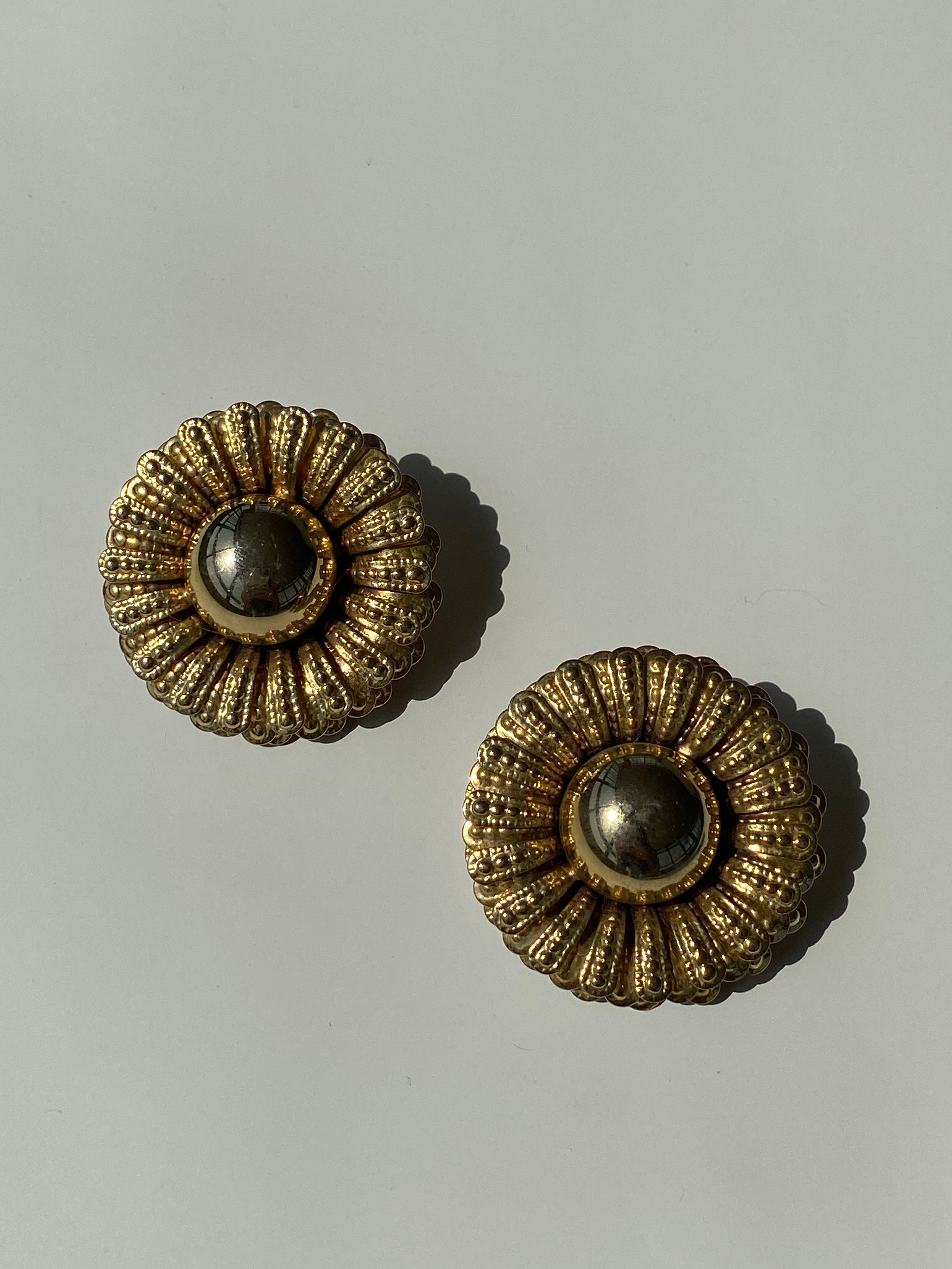 Vintage Flower Gold Clip Back Earrings